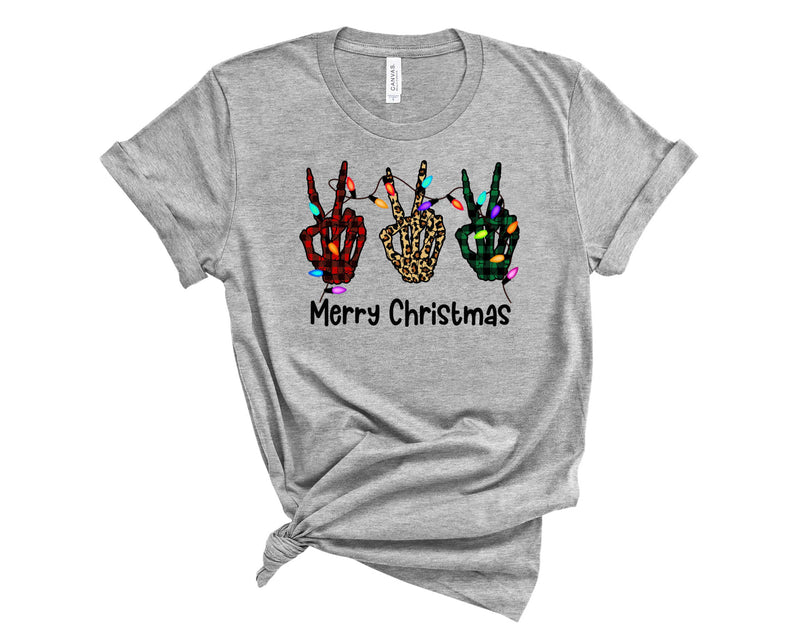 Peace Merry Christmas Skeleton Hands - Graphic Tee
