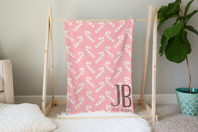 Pink Candy Canes Plush Blanket