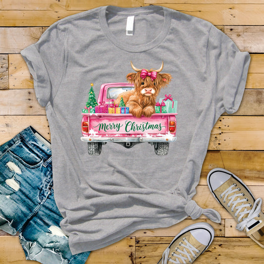 Pink Christmas Highland Cow - Transfer
