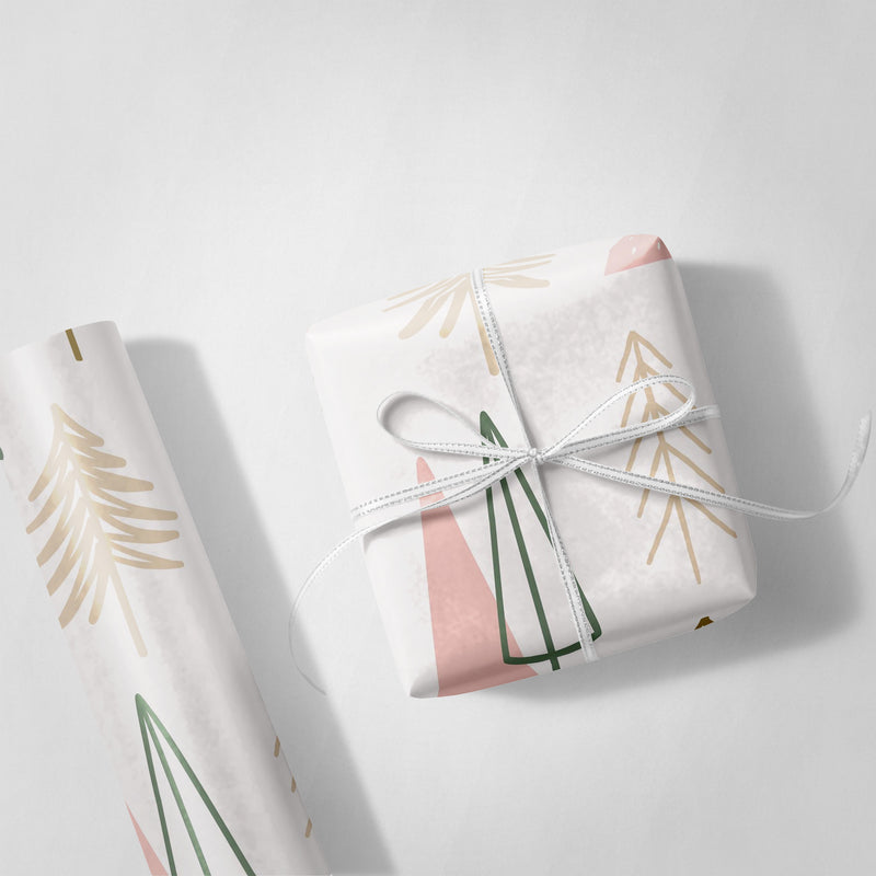 Pink Christmas Tree Drawings Wrapping Paper