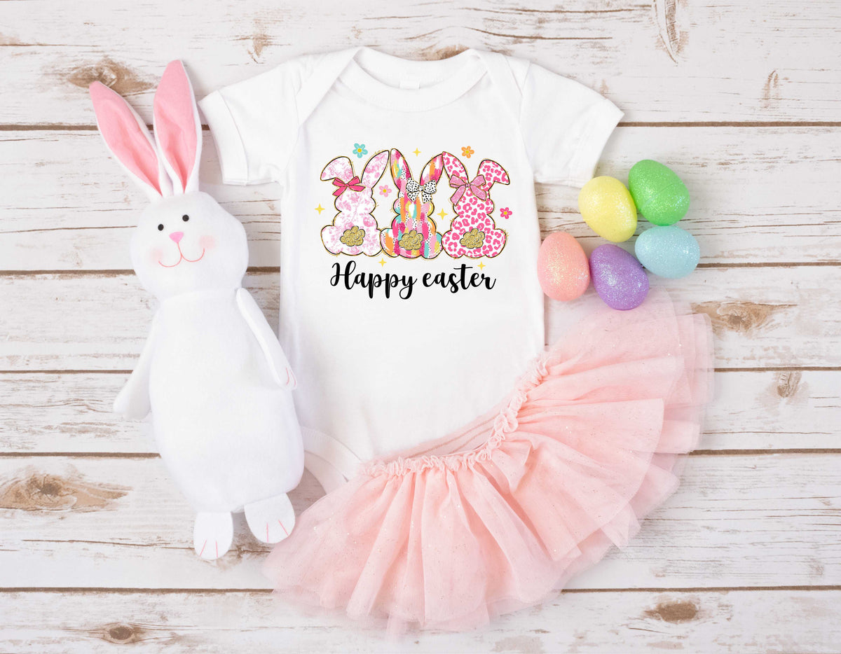Pink Pattern Happy Easter Bunnies - Transfer