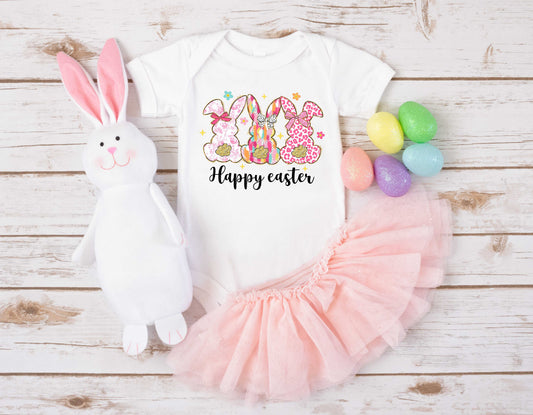 Pink Pattern Happy Easter Bunnies - Transfer