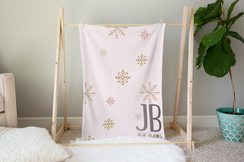 Pink Snowflakes Plush Blanket