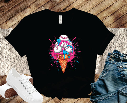 Pink & Blue Baseball Ice Cream Cone- Transfer