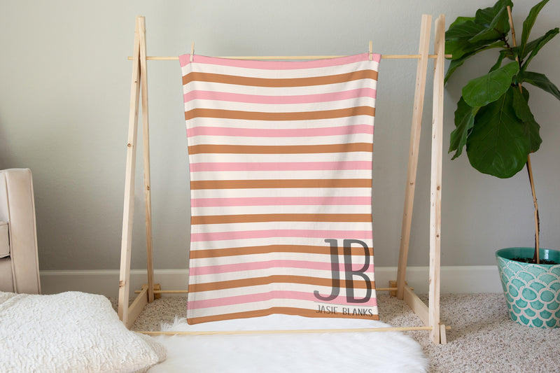 Pink and Brown Striped Plush Blanket