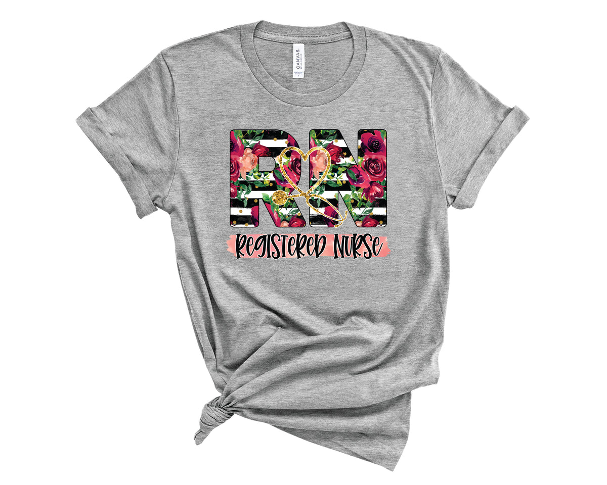 RN Floral Red & Black Stripe  - Transfer