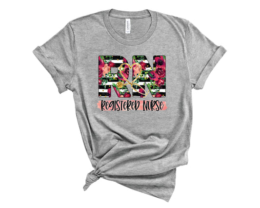 RN Floral Red & Black Stripe  - Transfer