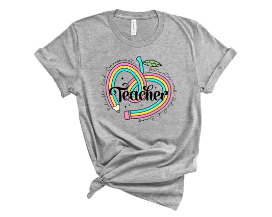 Rainbow Teacher Pencil Apple - Transfer