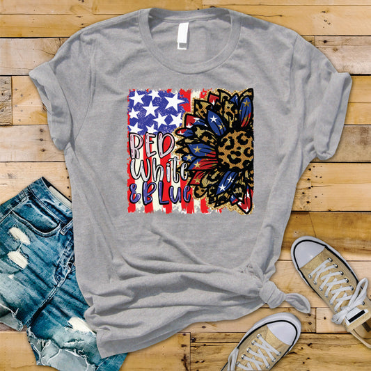 Red White and Blue Leopard Sunflower - Transfer