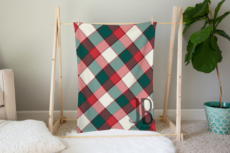 Red and Green Argyle Plush Blanket