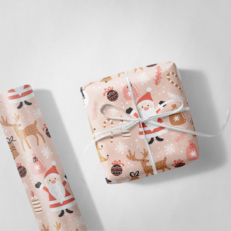 Pink Reindeer and Snowmen Wrapping Paper