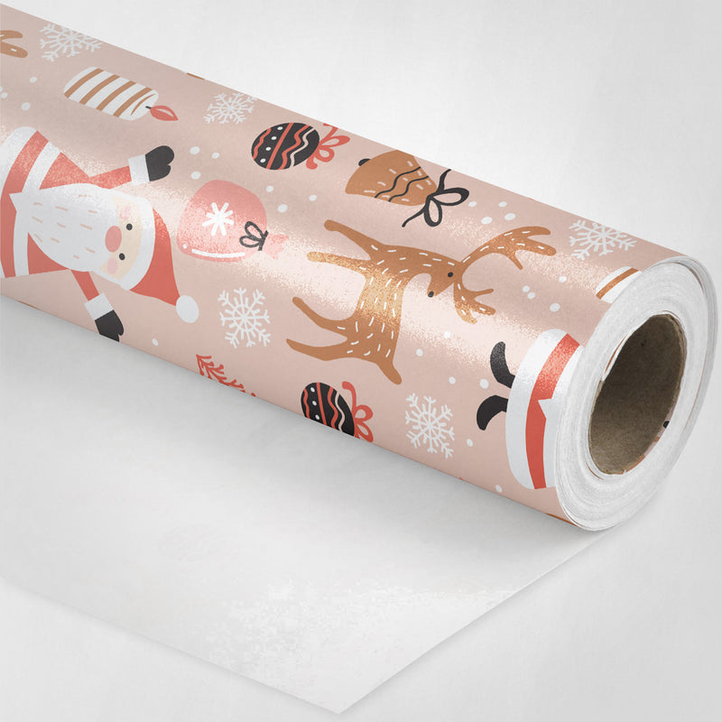 Pink Reindeer and Snowmen Wrapping Paper