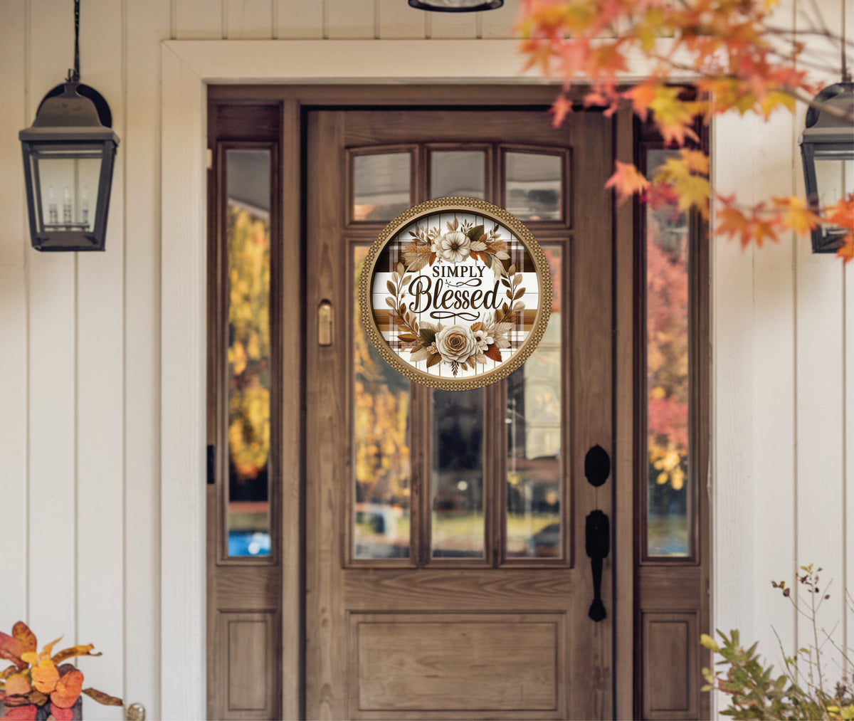 Simply Blessed Fall Plaid Door Hanger