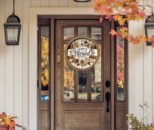 Simply Blessed Fall Plaid Door Hanger