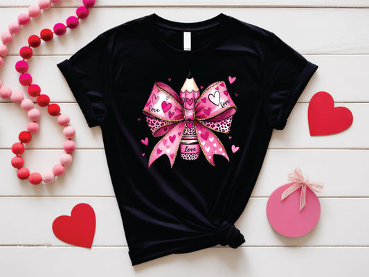 Teacher Valentine Coquette Bow Pencil - Transfer
