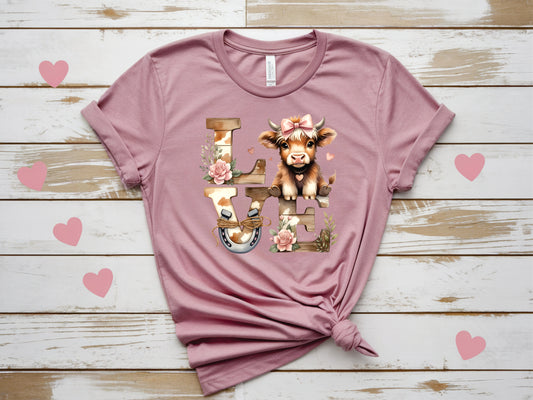 Valentines Day Highland Cow LOVE - Transfer