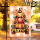 Welcome Stacked Pumpkins with Orange Plaid Garden Flag