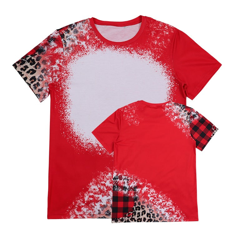 Polyester Bleach T-Shirt - Red Plaid w/ Leopard