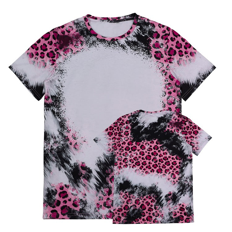 Polyester Bleach T-Shirt - Pink Cow Leopard