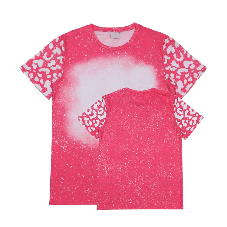 Polyester Bleach T-Shirt - Soft Pink Leopard