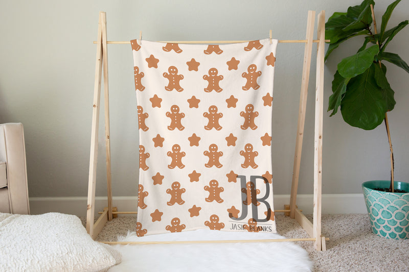 White with Gingerbread Stars Plush Blanket