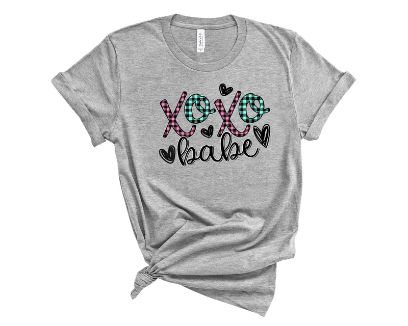 XOXO Babe- Pink and Blue Plaid - Transfer