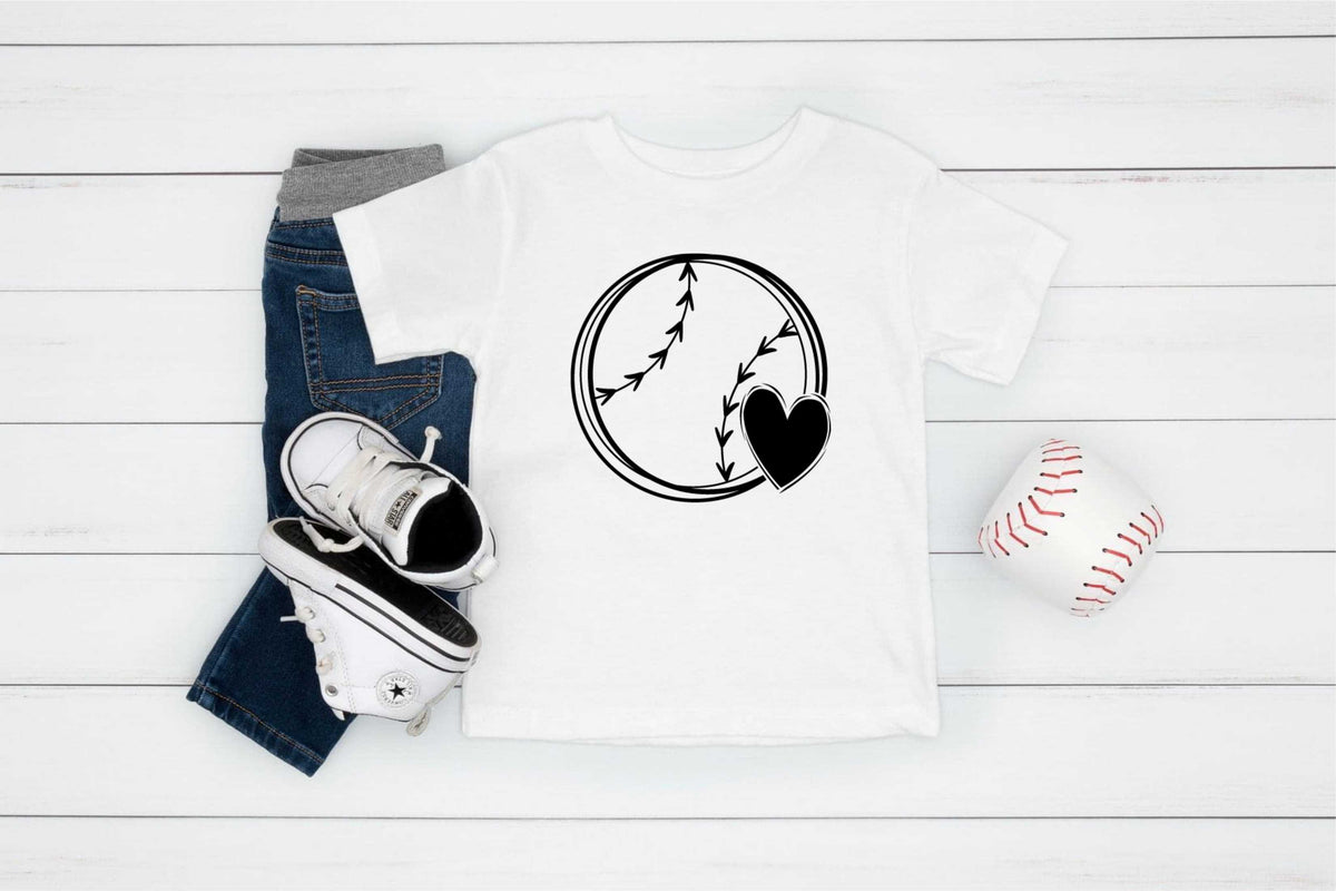 Baseball Doodle Outline with heart- Transfer