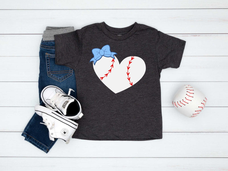 Baseball Heart with Blue Bow- Transfer