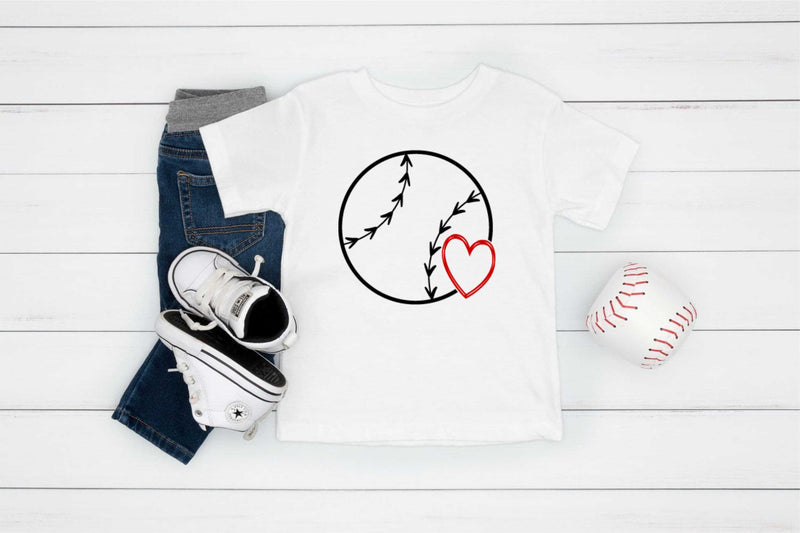 Baseball Outline with Heart-black and red- Transfer