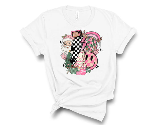 Distressed Pink Christmas Groovy -  Transfer