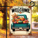 Fall Welcome Teal Truck Pumpkins Garden Flag