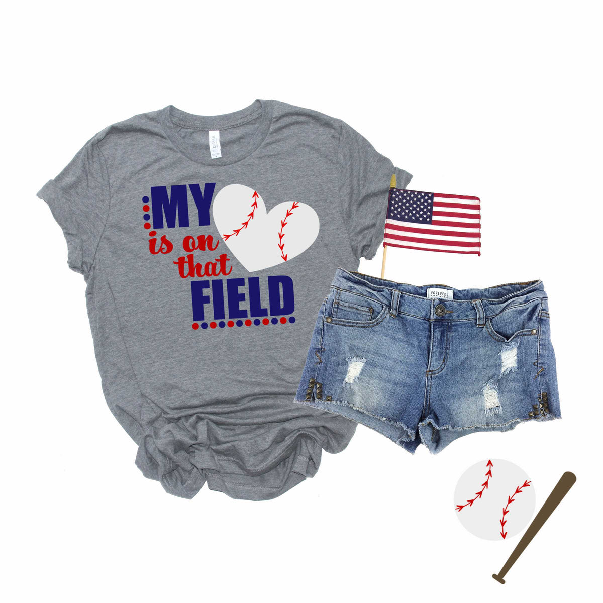 Heart on Field-baseball heart and dots- Transfer