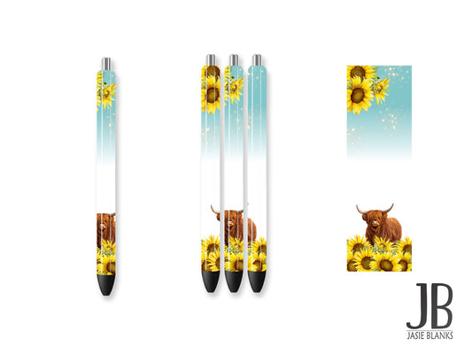 Pen Wrap-Highland Cow with Sunflowers 2