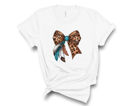 Leopard Bow with Feather - Transfer