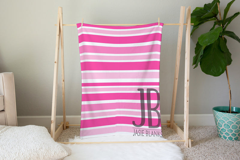 Pink & White Stripes Plush Blanket