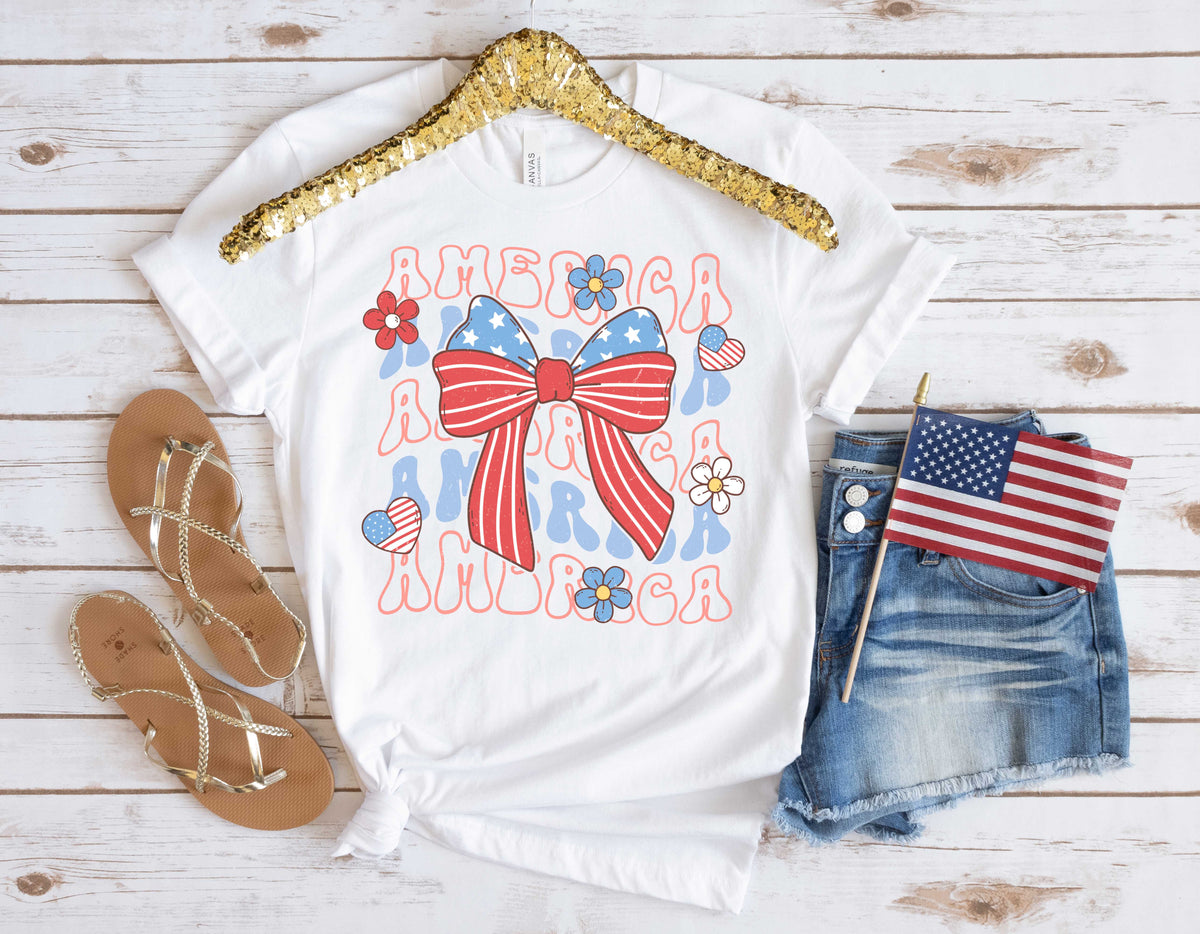 Stacked America with Bow- Transfer