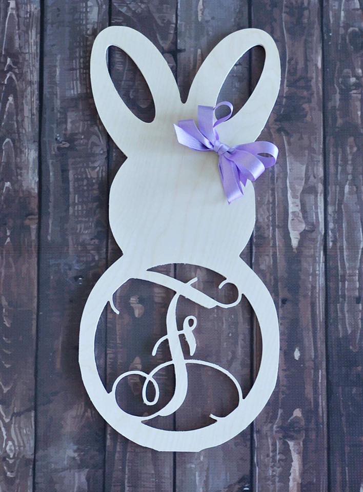 Wood -  Easter Bunny with circle letter