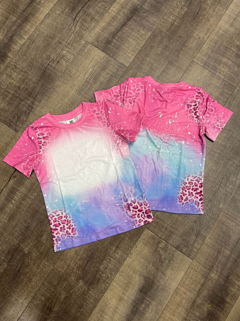 Polyester Bleach T-Shirt - pink/blue/purple leopard