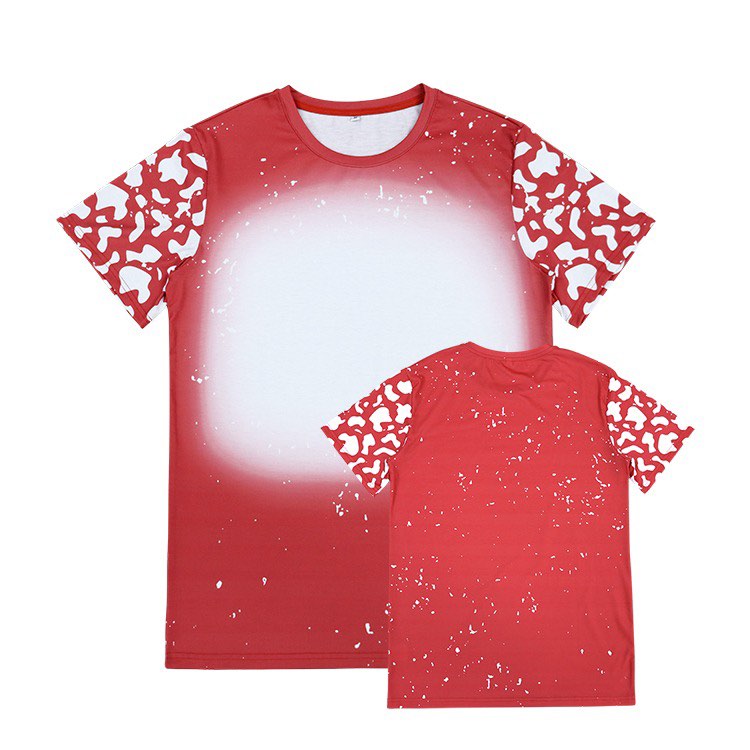 Polyester Bleach T-Shirt - Red/White Leopard
