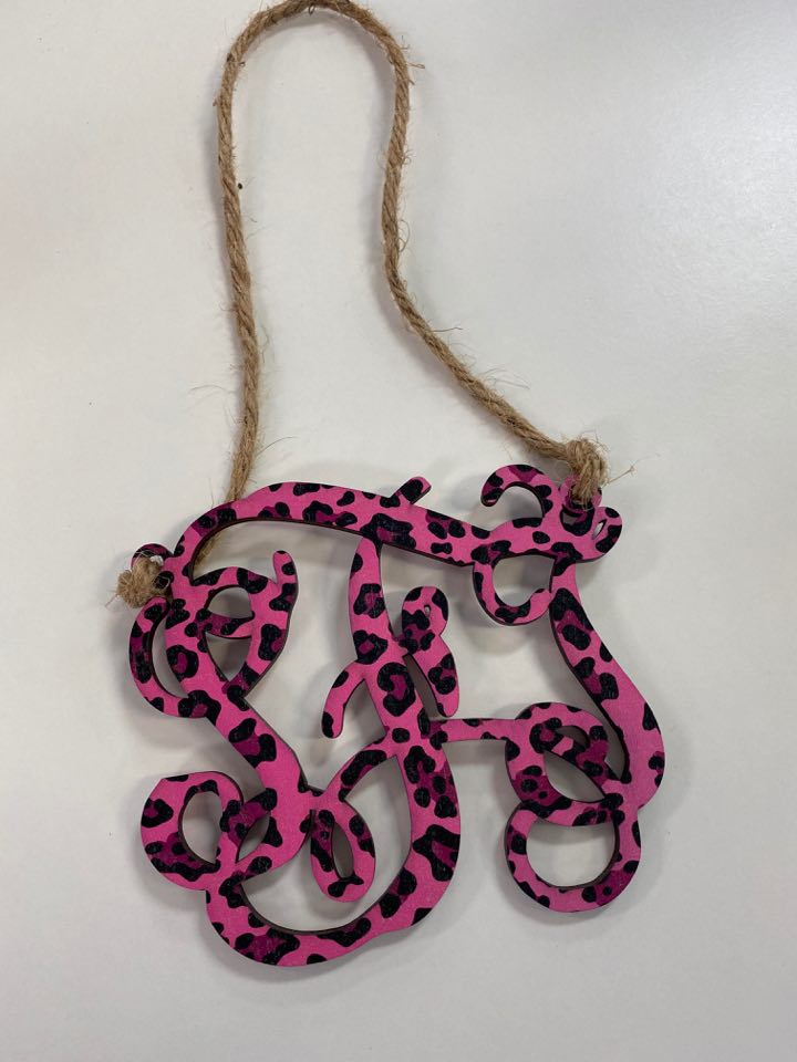 Wood Monogram Car Charm