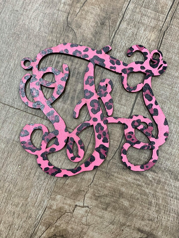 Wood Monogram Car Charm
