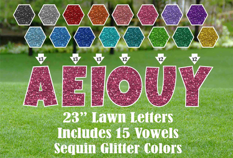 23"  Luckiest Guy Font Yard Sign Letters - VOWELS  - SEQUIN | Yard Sign