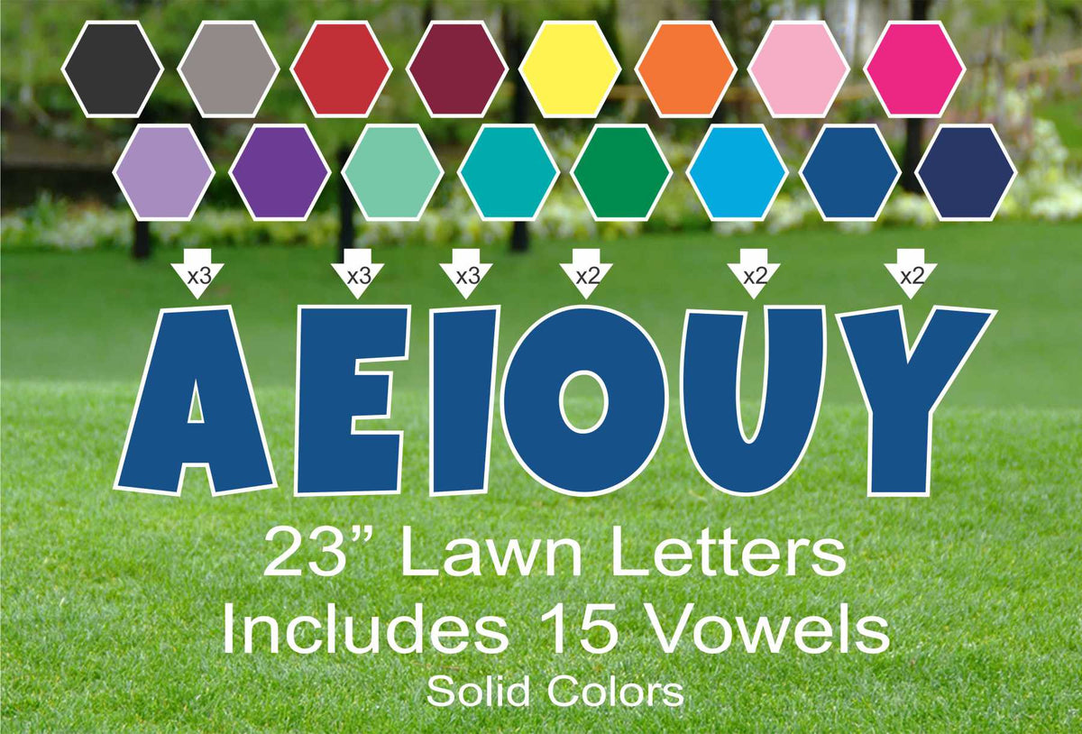 23"  Luckiest Guy Font Yard Sign Letters - VOWELS  - Solid Color | Yard Sign