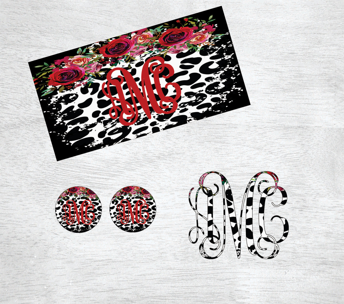 Black/White Leopard with Red Floral Car Kit