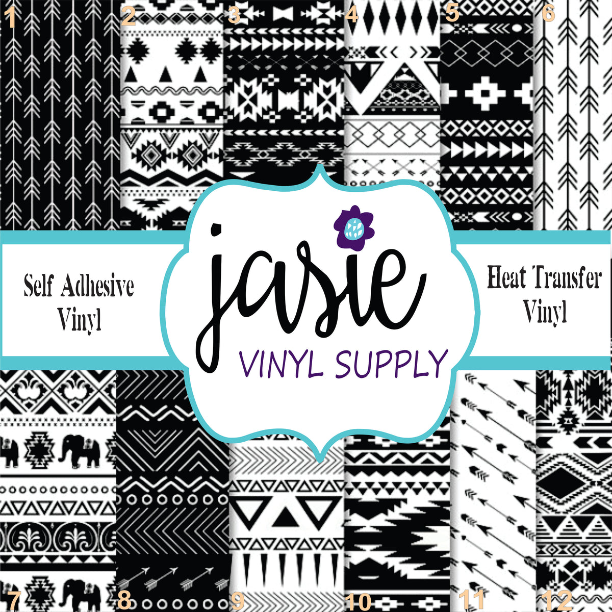 Black Aztec Printed Vinyl