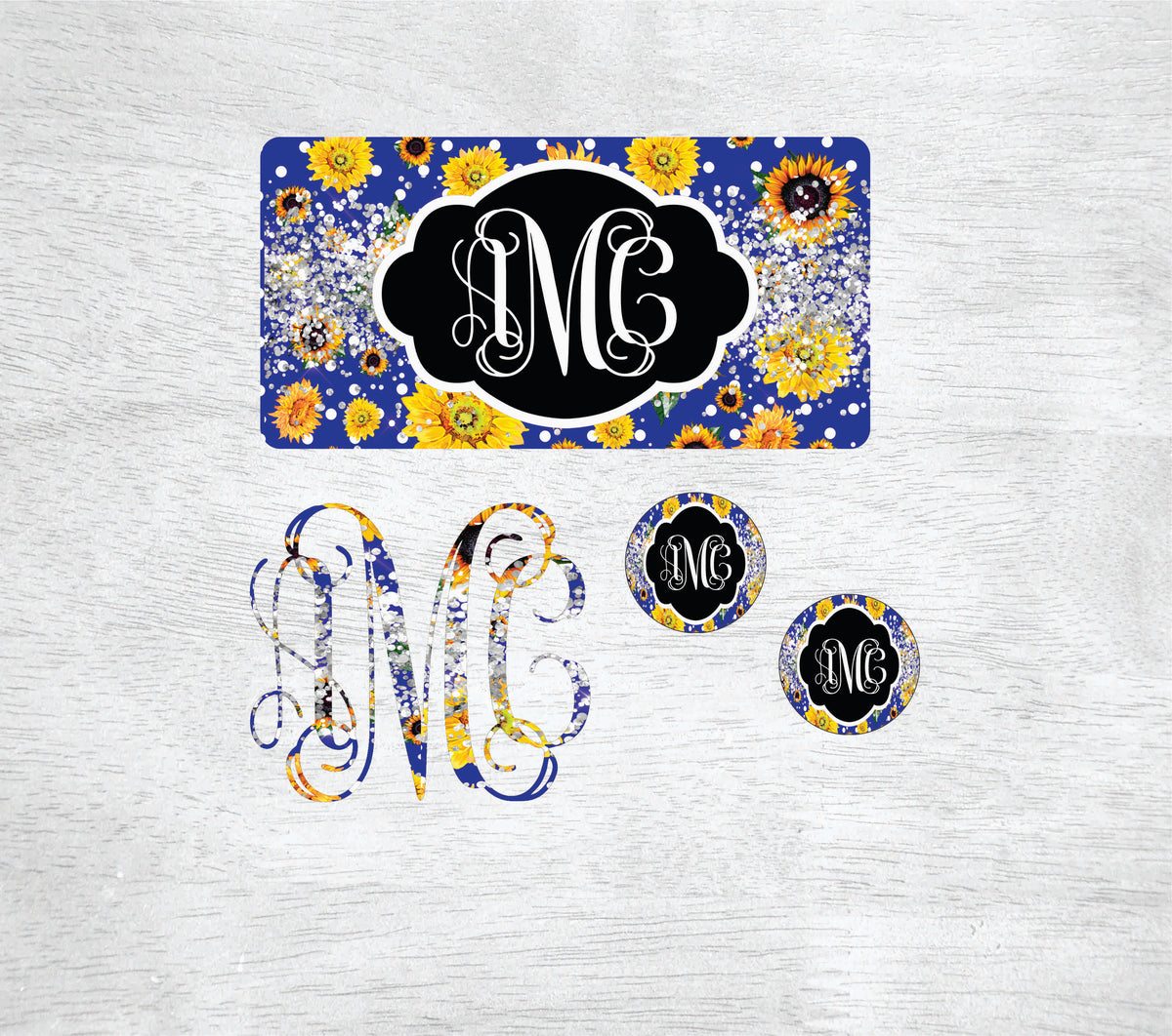 Blue Glitter Sunflower Car Kit