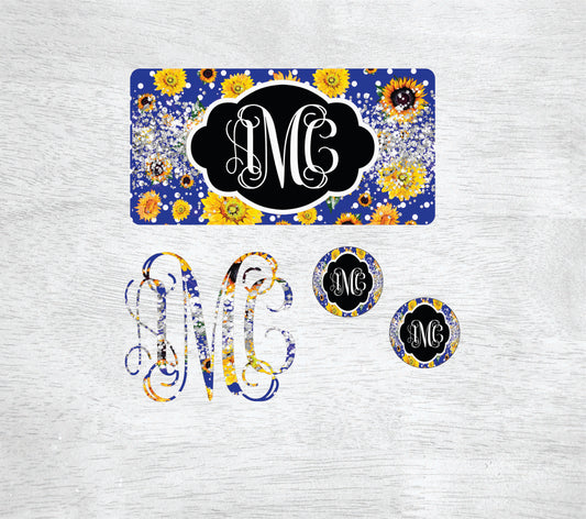 Blue Glitter Sunflower Car Kit