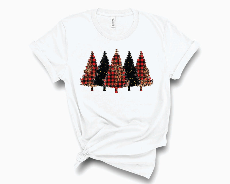 Christmas Tree Line Grunge Leopard Plaid - Graphic Tee