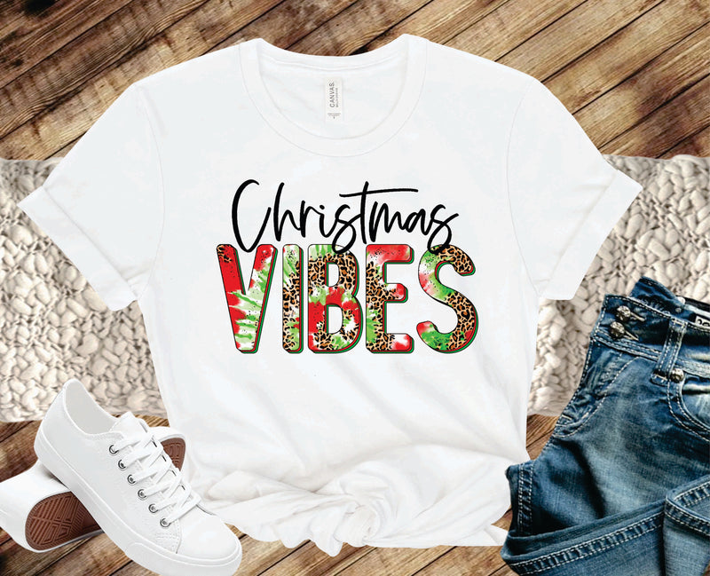 Christmas Vibes Tie Dye Leopard - Graphic Tee