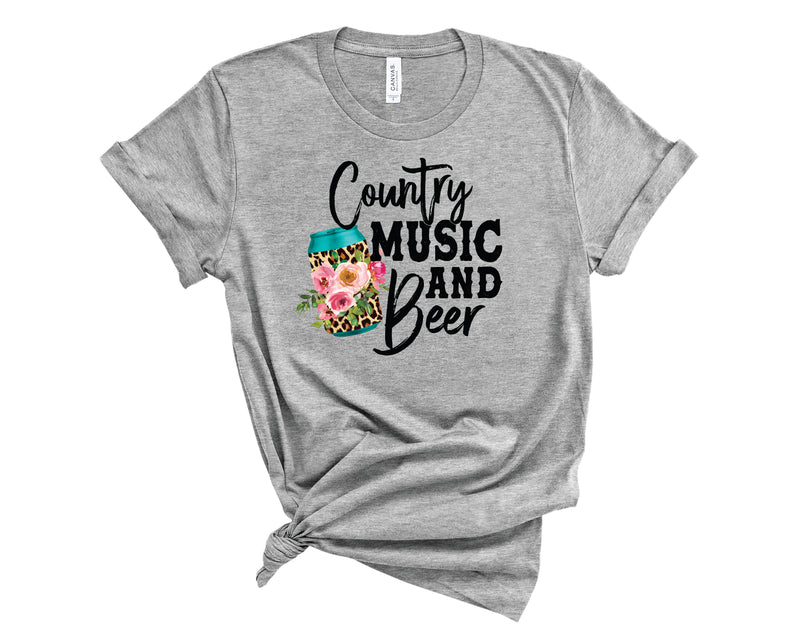 Country Music and Beer Leopard Pink - Graphic Tee